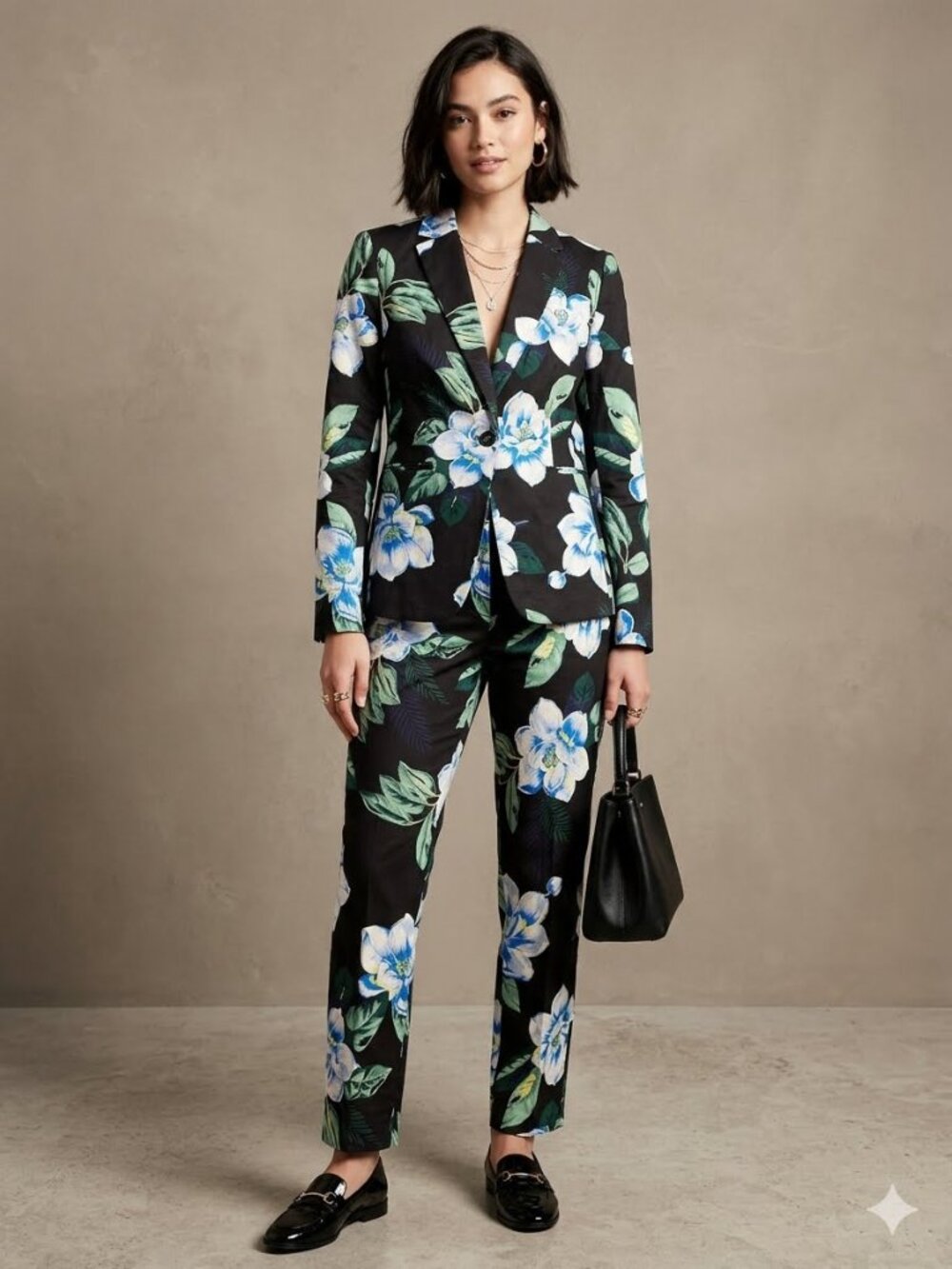 Banana Republic Floral Linen Blend Suit Set Blazer & Avery Pants Size 10 Tropica